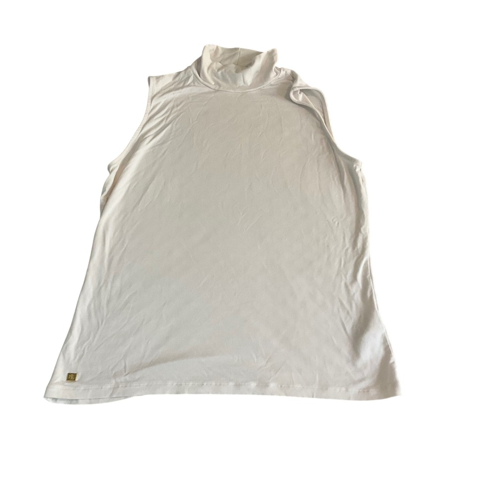 Lauren Ralph Lauren Sleeveless Top Women XL White Mock Neck Viscose Stretch